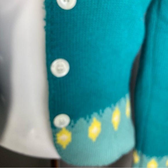 Iisli sweater blazer jacket southwestern fair isle wool turquoise swacket size 4 - Picture 11 of 14